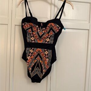 Beach Betty Black and Multicolor Patterned Women's One Piece Swimsuit